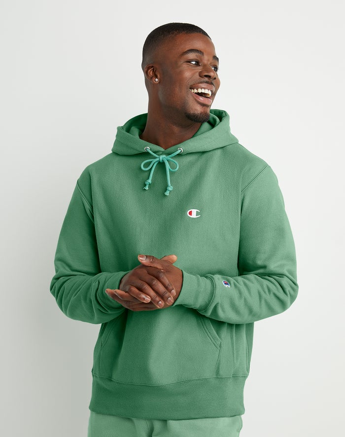 Champion Reverse Weave C Logo Erkek Kapşonlu Sweatshirt Yeşil ( SUBKLZ137 )